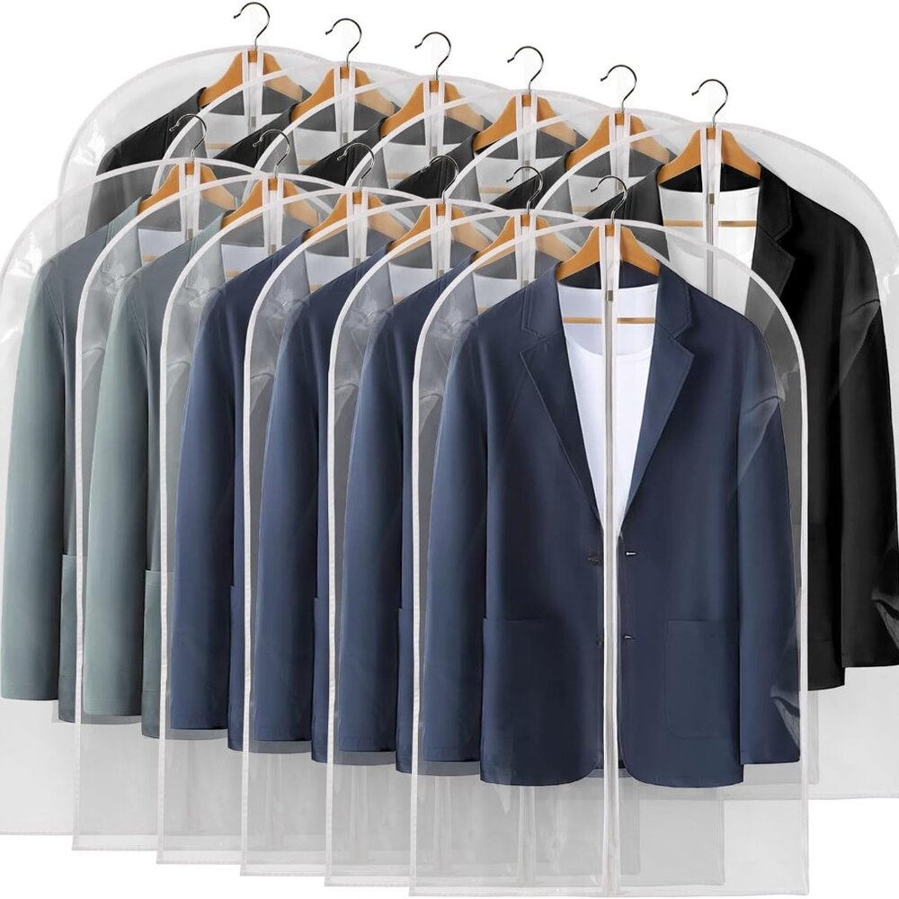 New 40" All Clear Garment Bags for Hanging Clothes, 12 Packs Suit Bags for Close